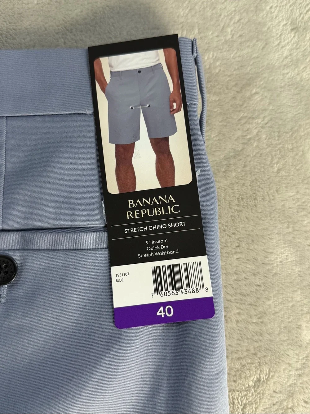 Banana Republic Mens Stretch Chino Short Quick Dry Blue 40 9 Inseam